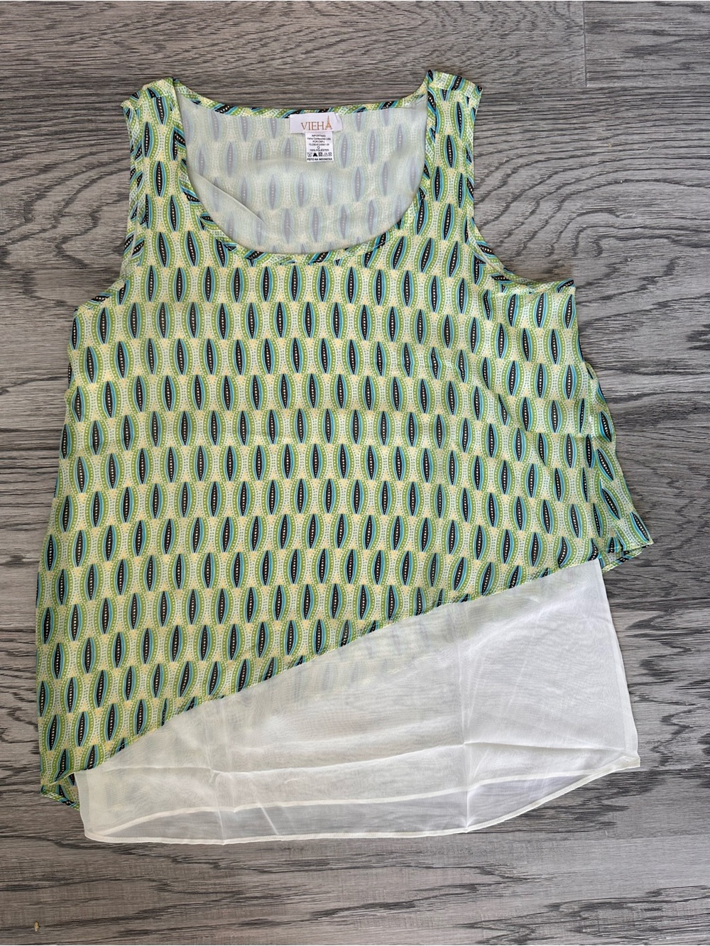 Green Patterned Scoop Neck Chiffon-Hem Tank